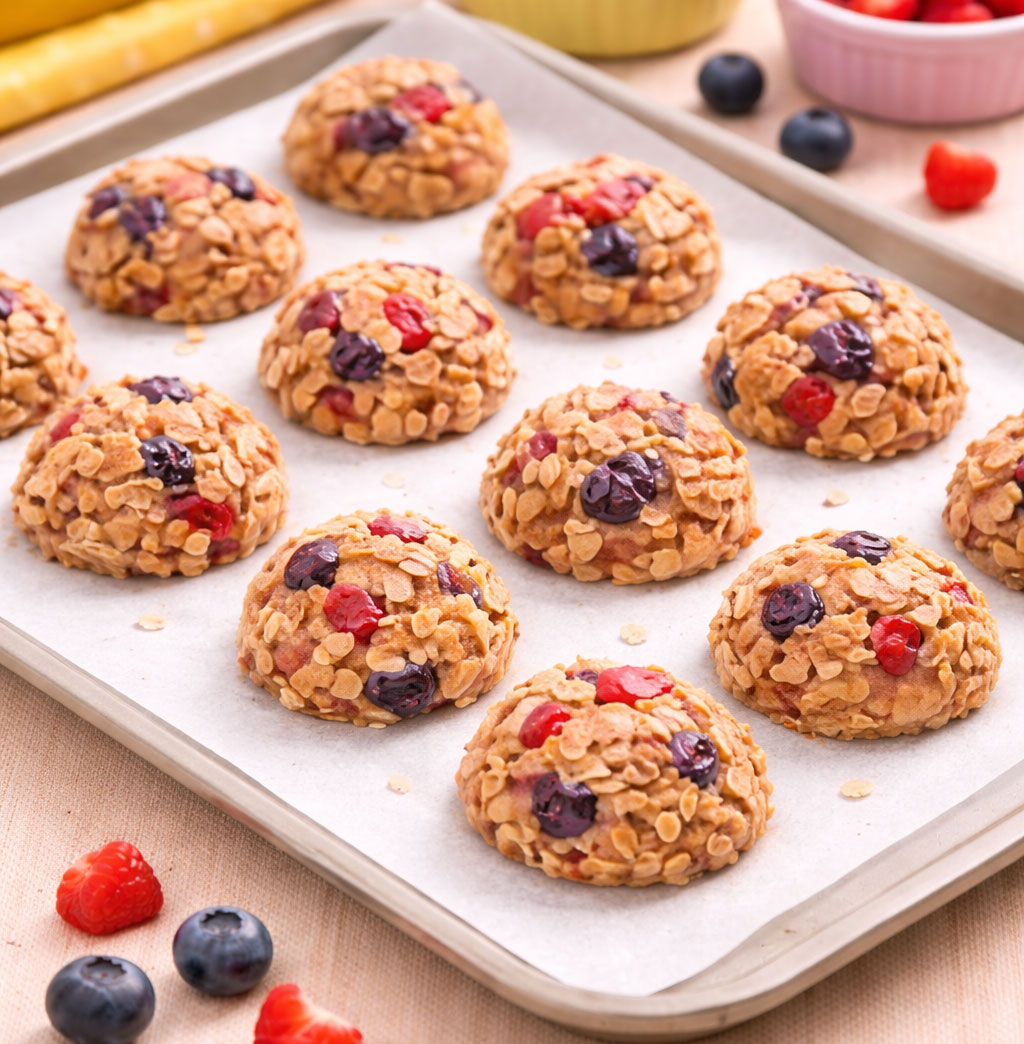Oatmeal berry cookies on baking tray