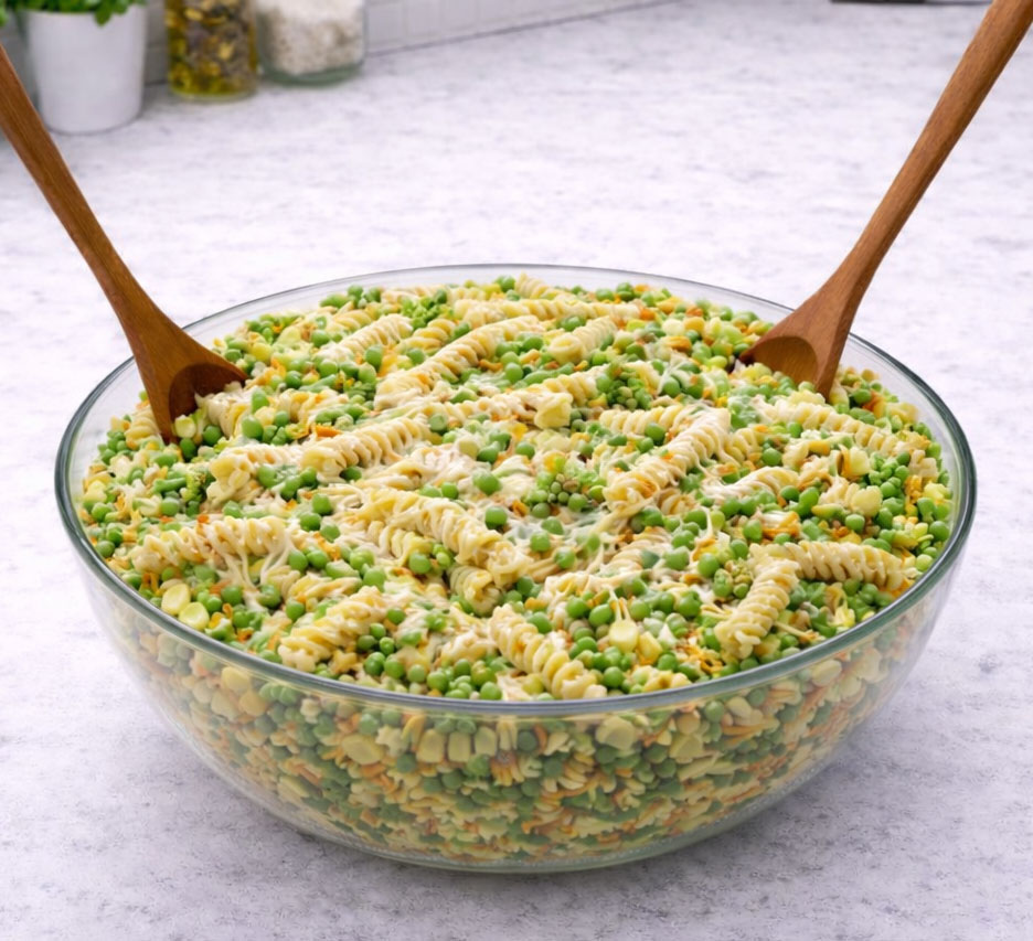Bowl Pasta Salad Peas And Vegetables