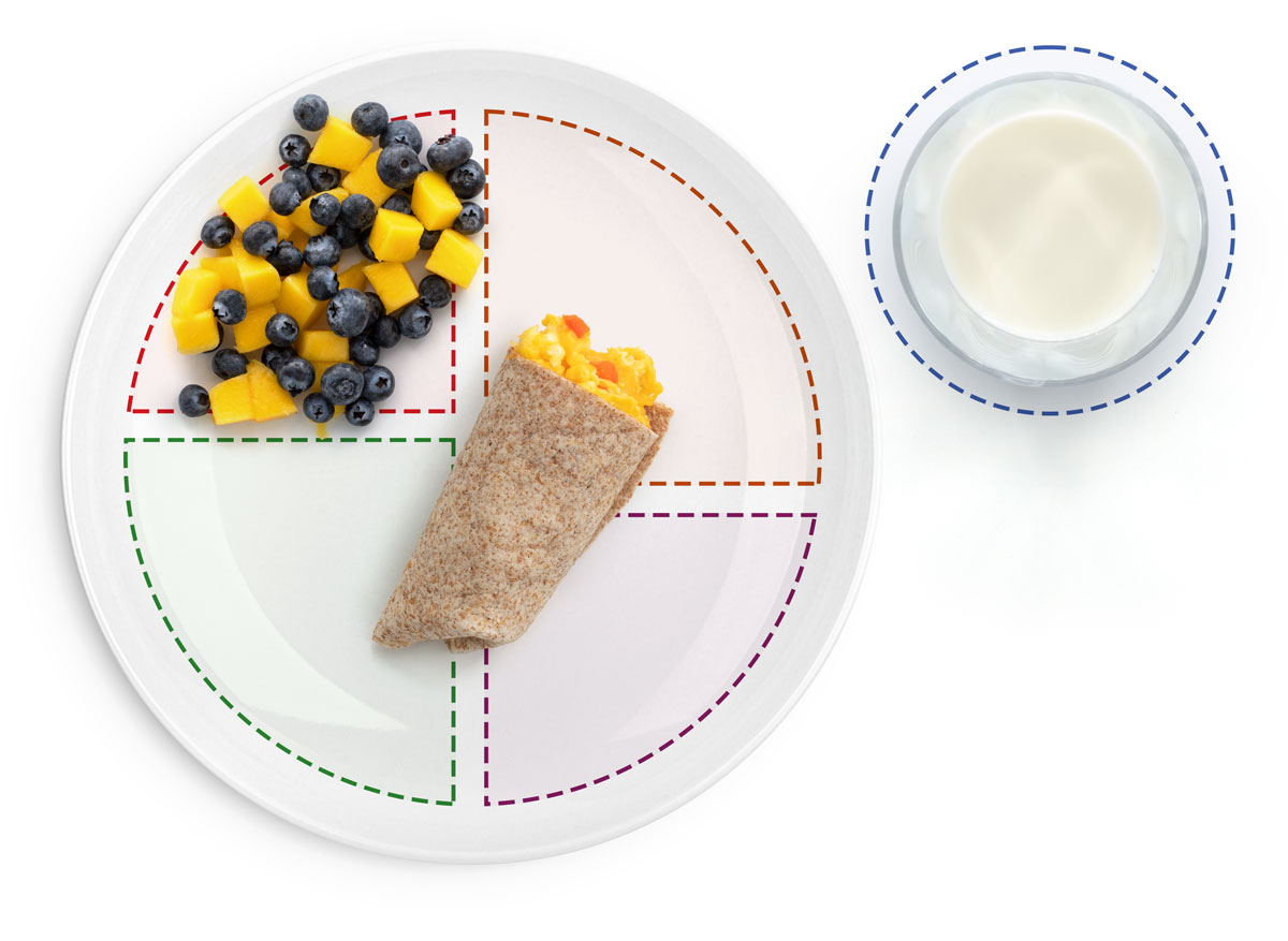 Mini burrito de desayuno con mango y moras azules