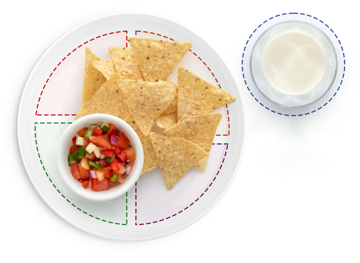 Salsa de vegetales frescos con chips de tortilla